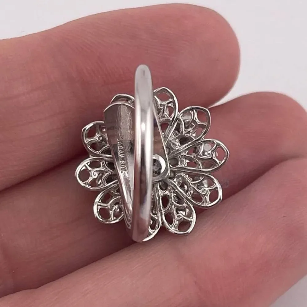 VTG Sarah Coventry Silver Tone Diamond Filigree Burst Statement Ring‎ Adjustable